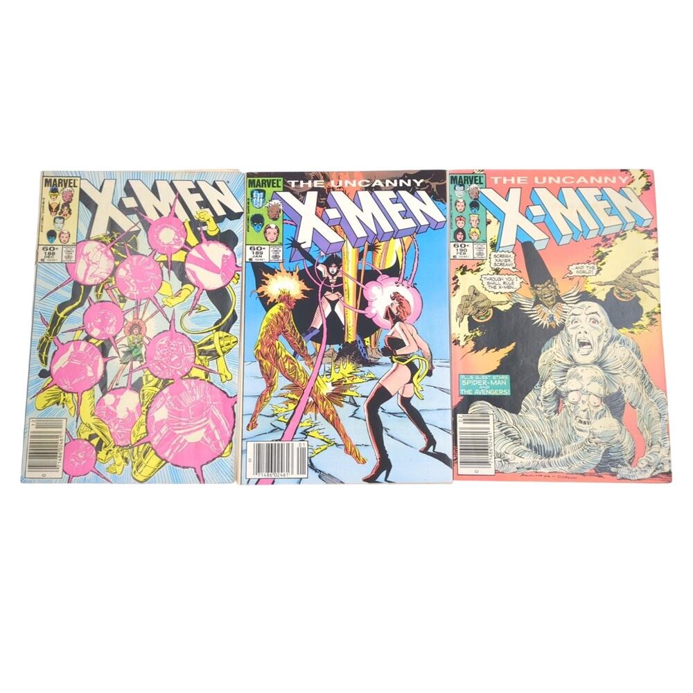 Uncanny X-Men Comic Lot of 3 Issues #188-190 Marvel Bronze Age Newsstand